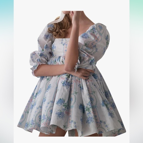 NWT Floral Print Puffy Sleeve Mini Dress, tag size Large (fits more like medium) - Picture 15 of 16